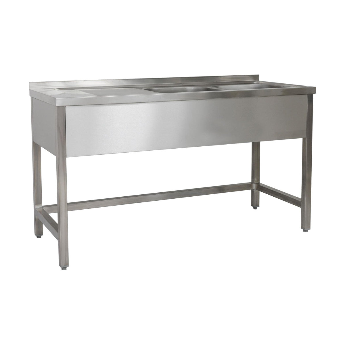 Spültisch 1500 × 600 × 850 mm 2 Becken rechts, Ohne Grundboden  600 mm Tiefe | A&S SPTO1562BR