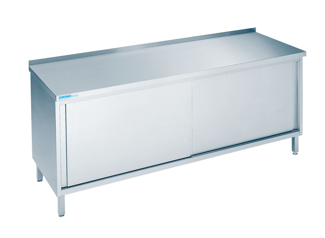 Arbeitsschrank mit Schiebetüren, mit Tischplatte hinten auf, 2000 × 700 × 850/900 mm