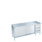 Arbeitsschrank mit Schiebetüren und Schubladenblock rechts, mit Tischplatte allseits ab, 2000 × 600 × 850/900 mm