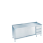 Arbeitsschrank mit Schiebetüren und Schubladenblock rechts, mit Tischplatte hinten auf, 2200 × 600 × 850/900 mm