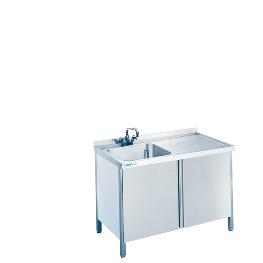 Spültisch mit 1 Becken links und Flügeltüren, 1200 × 600 × 850/900 mm