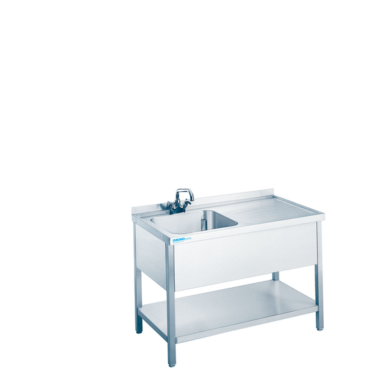 Spültisch mit 1 Becken links und Zwischenboden, 1400 × 700 × 850/900 mm