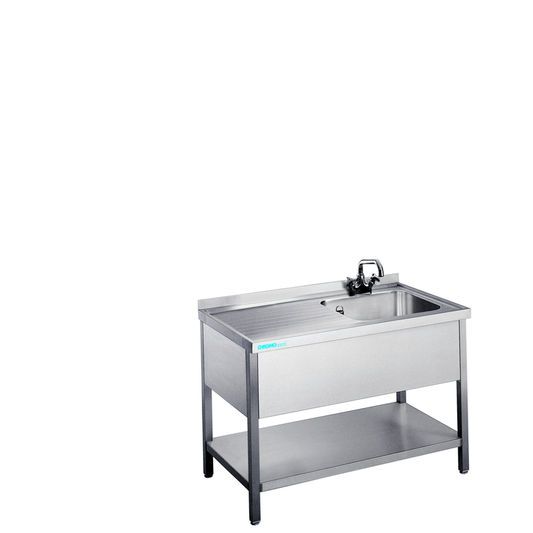 Spültisch mit 1 Becken rechts und Zwischenboden, 1200 × 700 × 850/900 mm