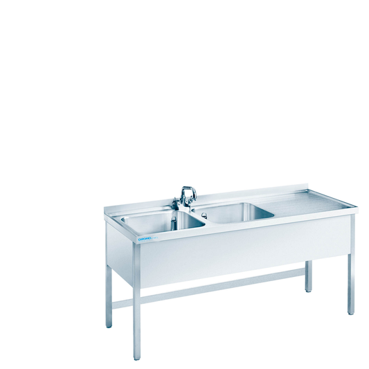 Spültisch mit 2 Becken links, offen, 1600 × 700 × 850/900 mm