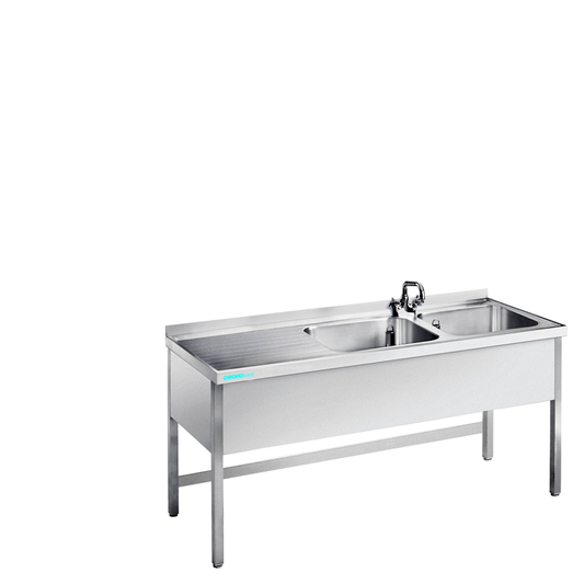 Spültisch mit 2 Becken rechts, offen, 1800 × 600 × 850/900 mm