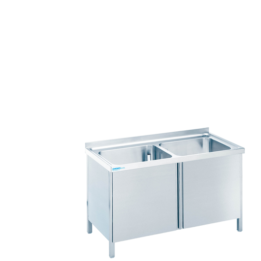 Spültisch mit 2 Becken Mittig und Flügeltüre, 1400 × 700 × 850/900 mm