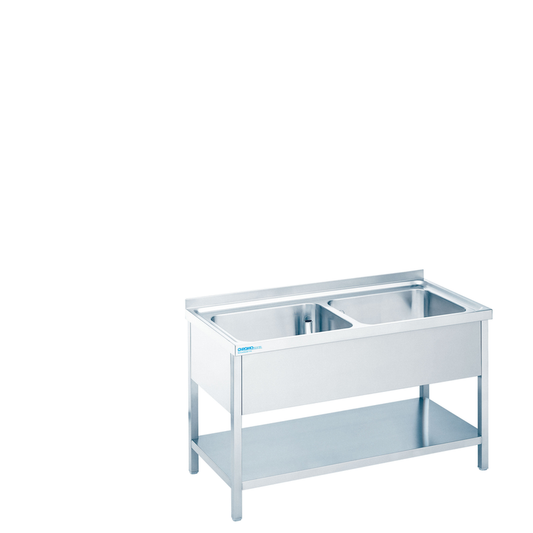 Spültisch mit 2 Becken Mittig und Zwischenboden, 1400 × 700 × 850/900 mm