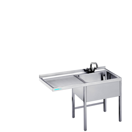 Dishwashing centre with 1 basin on the right, open, 1200 × 600 × 850/900 mm