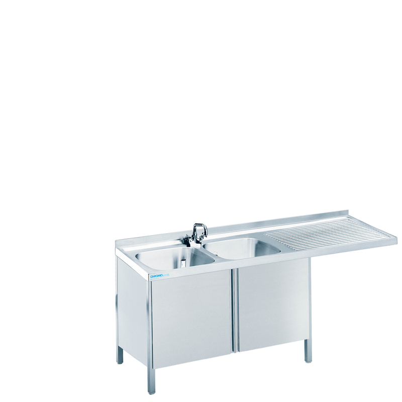 Spülcenter mit 2 Becken links und Flügeltüren, 1500 × 600 × 850/900 mm