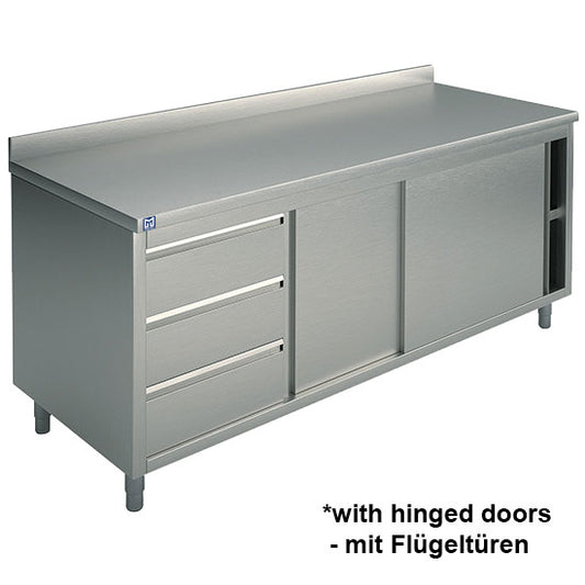 Neutraler Arbeitsschrank mit eingebauter Schubladeneinheit links, mit 2 Flügeltüren und Aufkantung, 1200x600 mm — Virtus STNAC3S60121