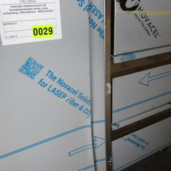 Neutraler Arbeitsschrank mit Schubladeneinheit rechts, ohne Aufkantung, 2000x600mm - BESCHÄDIGT — Virtus STNC36020BE (Ansicht 3)