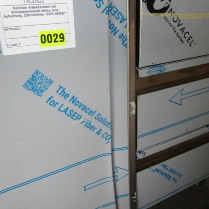 Neutraler Arbeitsschrank mit Schubladeneinheit rechts, ohne Aufkantung, 2000x600mm - BESCHÄDIGT — Virtus STNC36020BE (Ansicht 3)