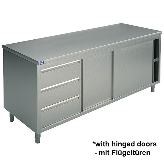 Neutraler Arbeitsschrank mit eingebauter Schubladeneinheit links, mit 2 Flügeltüren, ohne Aufkantung, 1200x600 mm — Virtus STNC3S60121