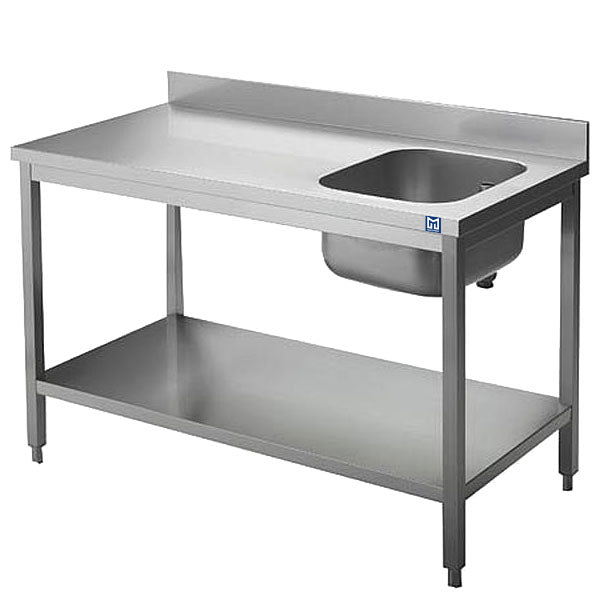 Arbeitstisch mit Becken rechts, mit Zwischenboden und Aufkantung, 2000x600 mm — Virtus STVD620