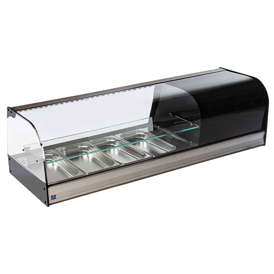 Tapaskühltheke mit gebogener Frontverglasung und 1 Glasboden, 4x GN 1/3 H=40 mm — Virtus TPFR4IA2S