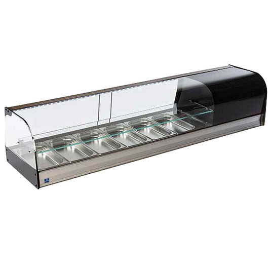Tapaskühltheke mit gebogener Frontverglasung und 1 Glasboden, 6x GN 1/3 H=40 mm — Virtus TPFR6IA2S