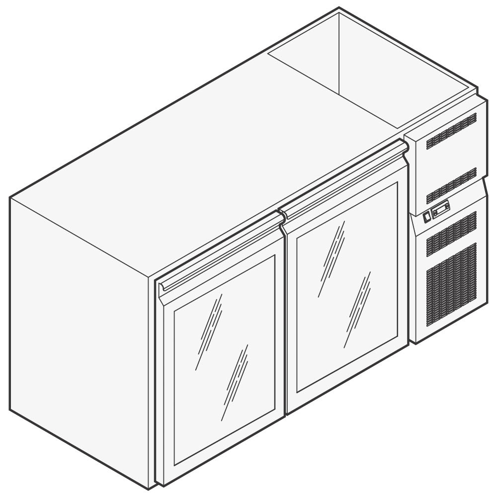 Getränkekühltheke mit 2 Glastüren, 1510x690 mm, +2°/+10°C — Virtus TRND00099