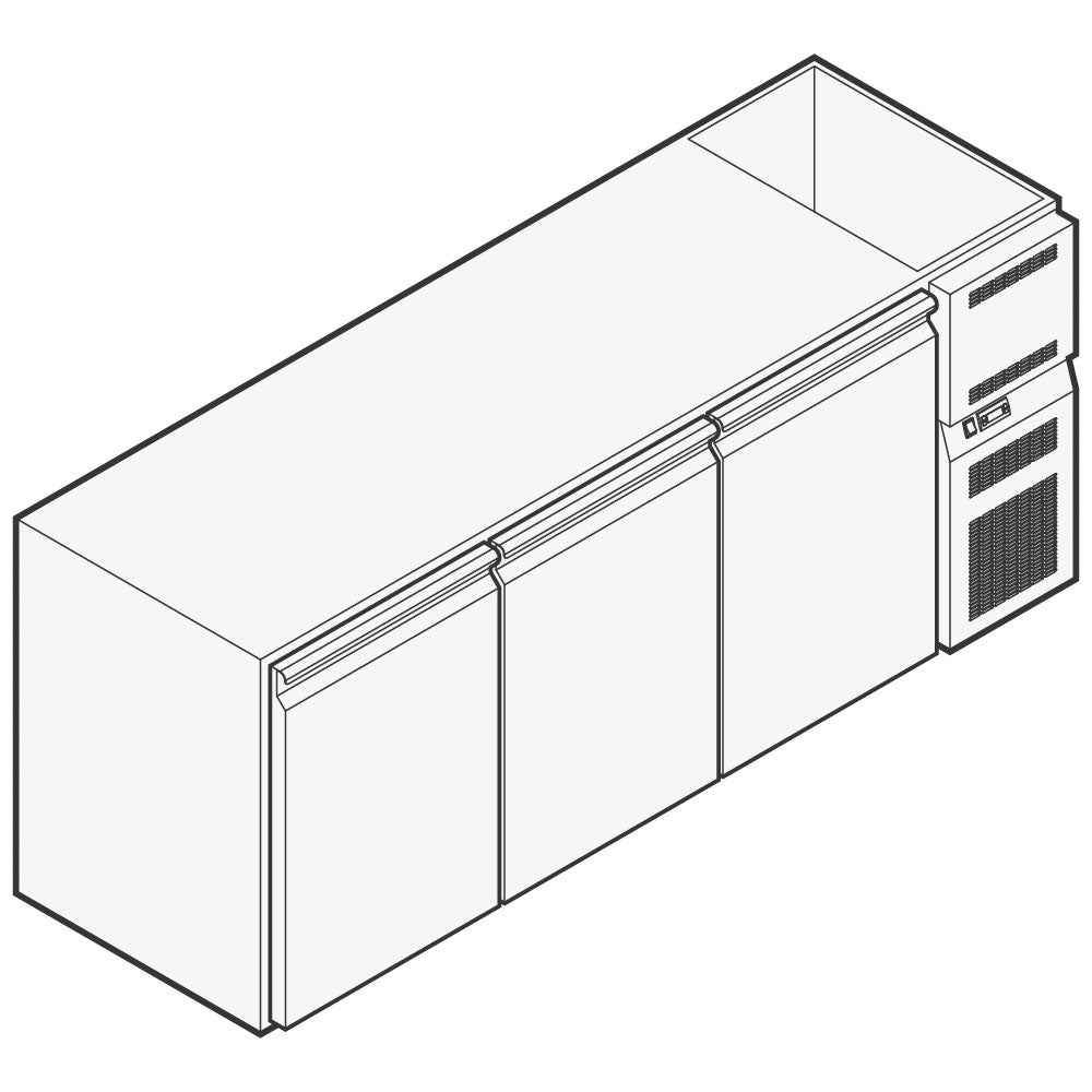 Getränkekühltheke mit 3 Türen, 2090x690 mm, +2°/+10°C — Virtus TRND00111