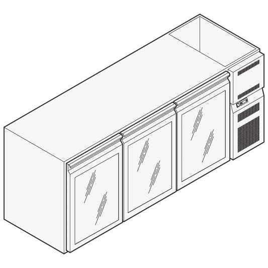 Getränkekühltheke mit 3 Glastüren, 2090x690 mm, +2°/+10°C — Virtus TRND00999