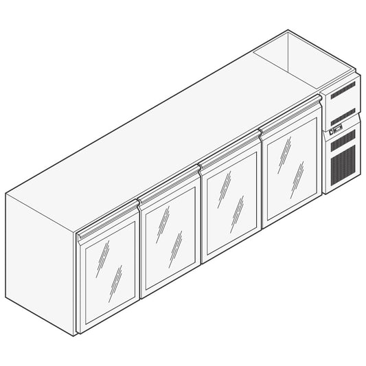 Getränkekühltheke mit 4 Glastüren, 2670x690 mm, +2°/+10°C — Virtus TRND09999