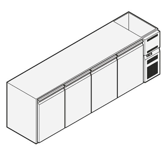 Getränkekühltheke mit 4 Türen mit Kühlwanne, 2670x690 mm, +2°/+10°C — Virtus TRVD01111