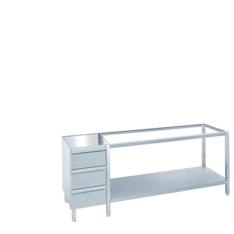 Arbeitstisch mit Zwischenboden und Schubladenblock links, ohne Tischplatte, 1400 × 660(700)x800/850 mm