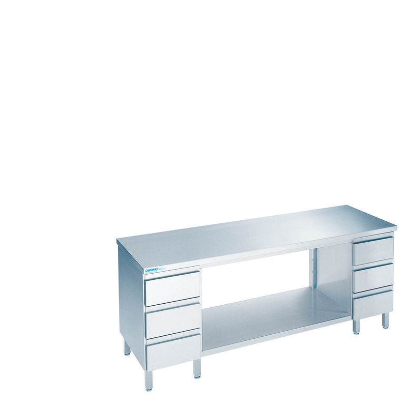 Arbeitstisch mit Zwischenboden und Schubladenblöcken mit Tischplatte allseits ab, 1200 × 700 × 850/900 mm