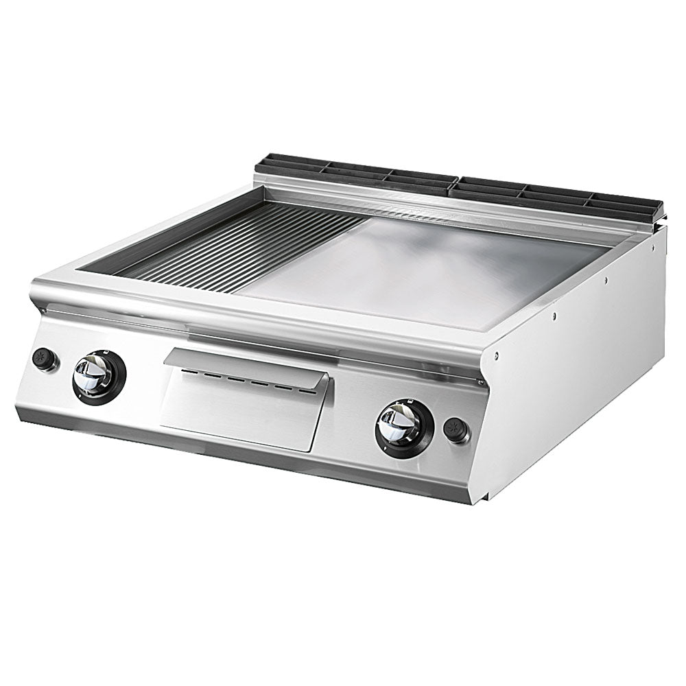 Gas-Grillplatte, Tischmodell, 1/3 gerillt und 2/3 glatt verchromte Platte — Virtus V7080FTRGVCRT