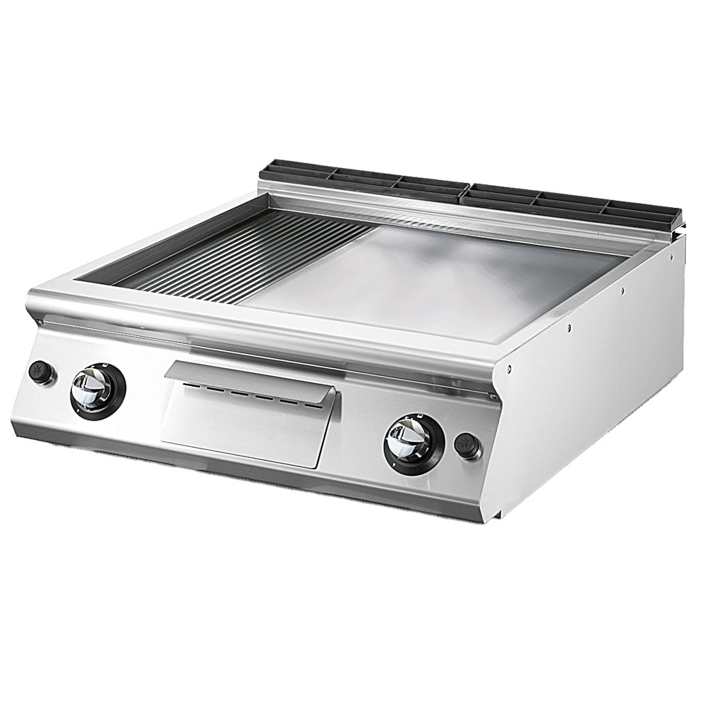 Gas-Grillplatte, Tischmodell, 1/3 gerillt und 2/3 glatt verchromte Platte — Virtus V9080FTRGVCRT