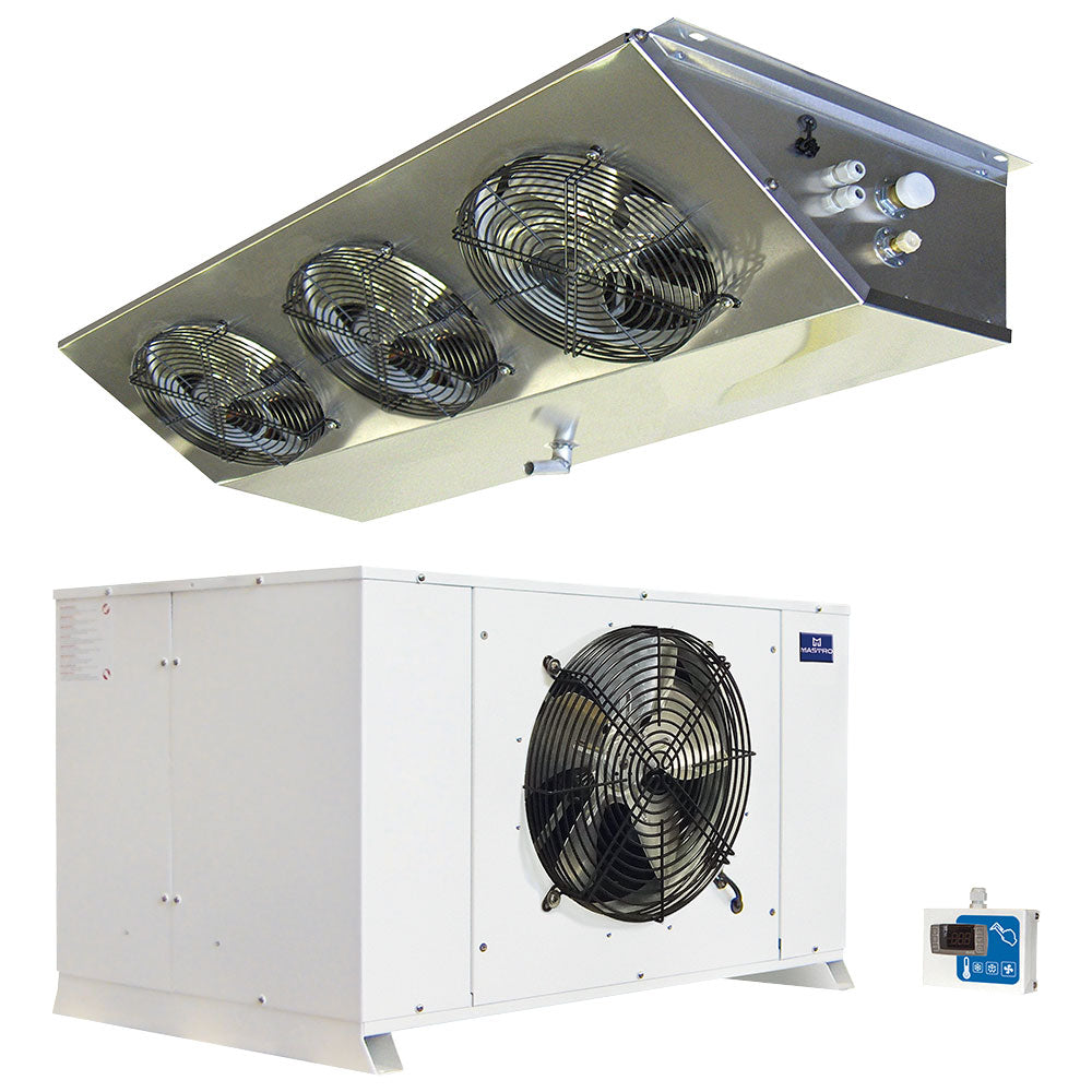 Split-Aggregat, -18°/-25°C, 27,54m³/16,86m³ (+32°C) mit Beleuchtung/Leitungen/Schalttafelkabel 10 m — Virtus VLBK300/TSP10 Restposten