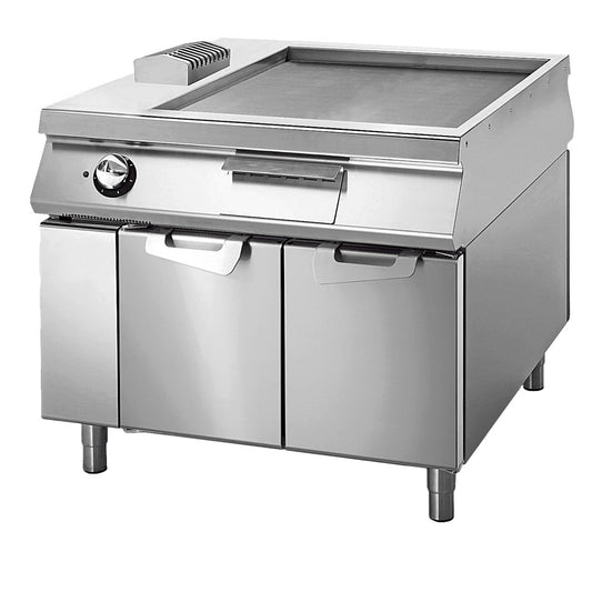 Elektro-Grillplatte glatt verchromt auf Unterbau mit Türen, Bedienung beidseitig — Virtus VS110100FTEC