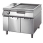Elektro-Grillplatte verchromt ½ glatt ½ gerillt auf Unterbau mit Türen, Bedienung beidseitig — Virtus VS110100FTREC
