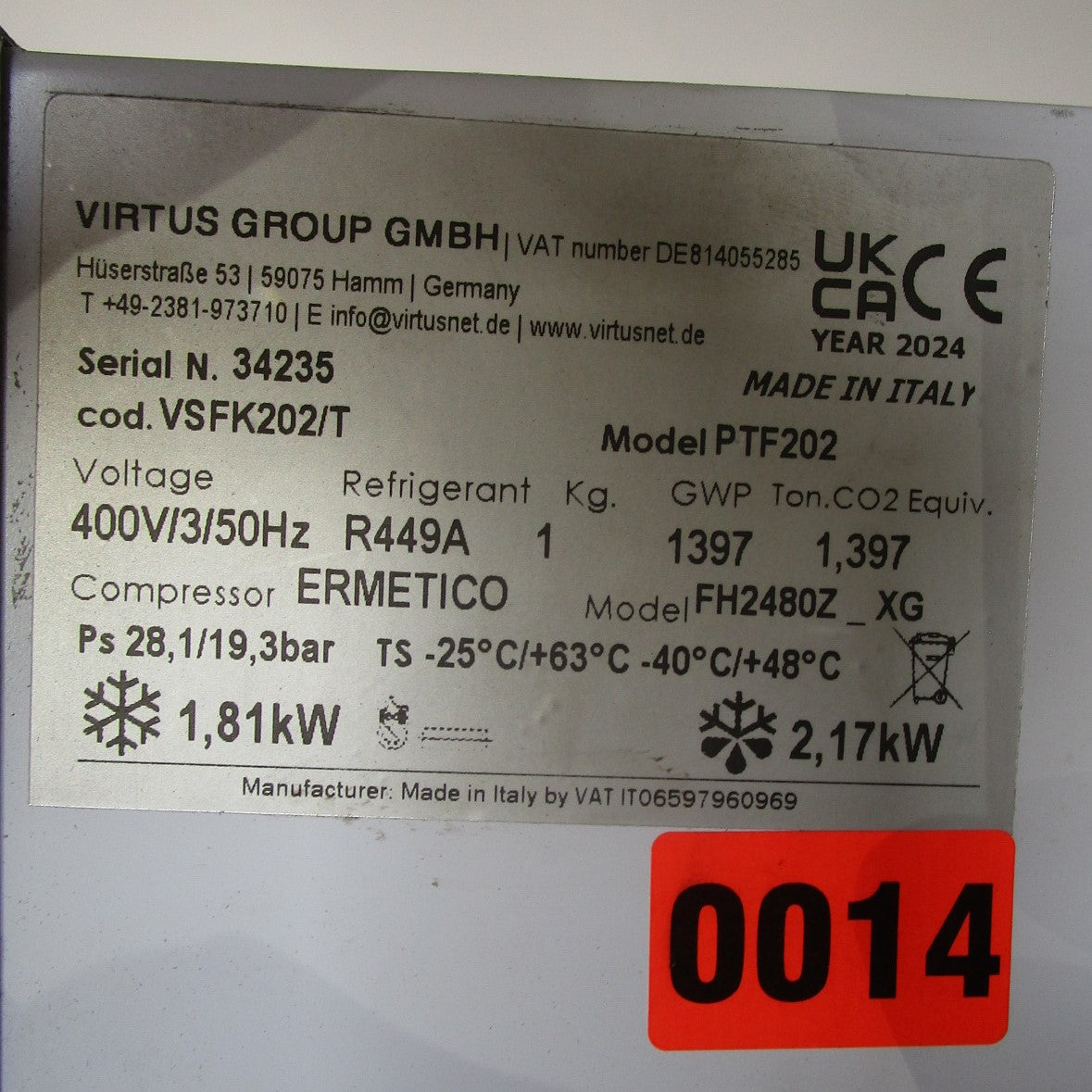 Deckenstopferaggregat, -18°/-25°C, 13,7m³/7,9m³ (+32°C) - GEBRAUCHT — Virtus VSFK202/TGE (Ansicht 5)