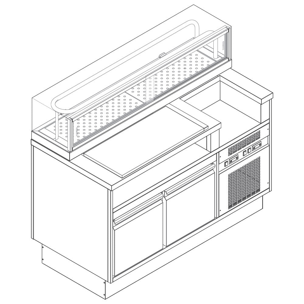 Sushi-Station 1400 mm mit gekühlten Unterbau inklusive Sushivitrine — Virtus VSSRS140
