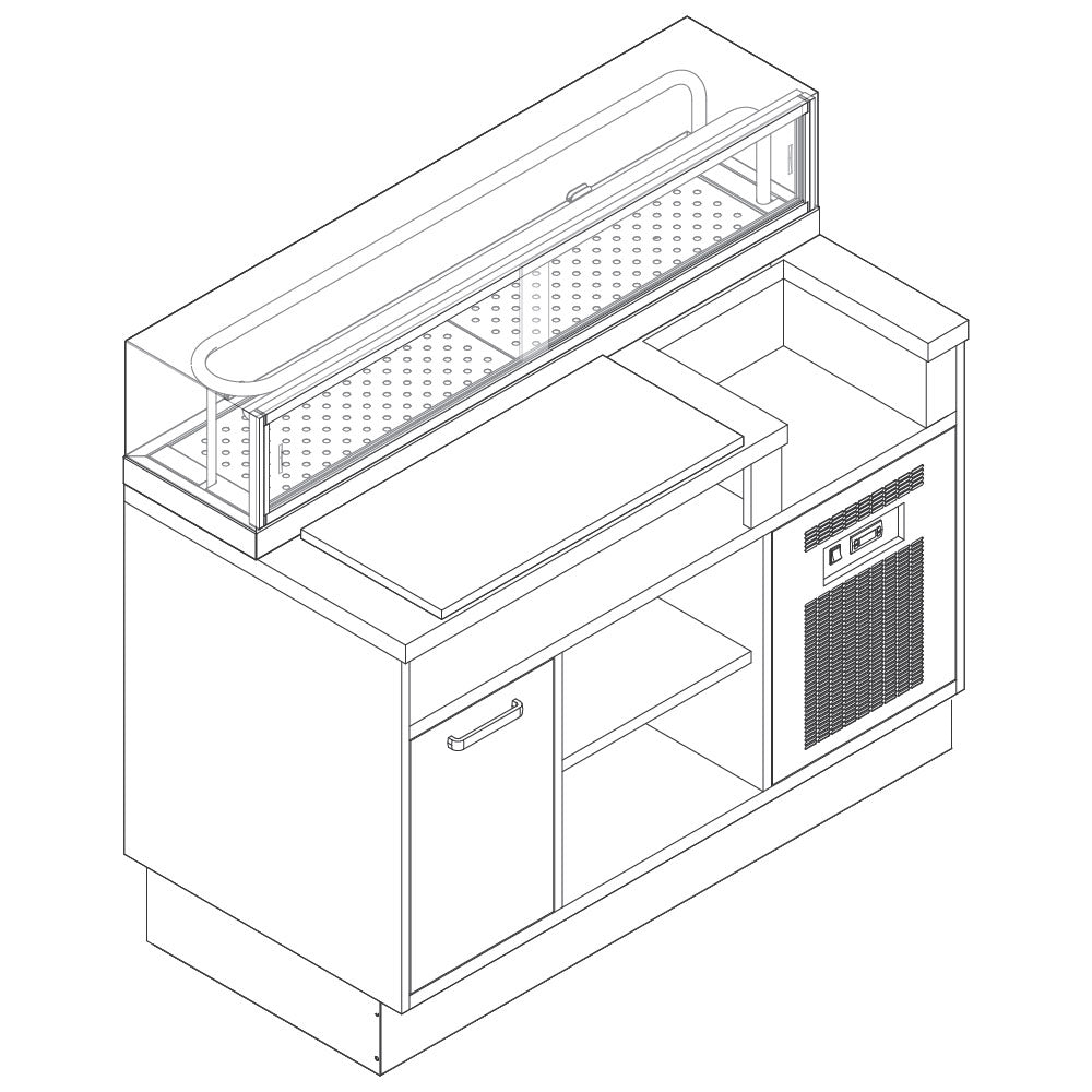 Sushi-Station 1600 mm mit neutralem Unterbau und Abfalleimer inklusive Sushivitrine — Virtus VSSS160