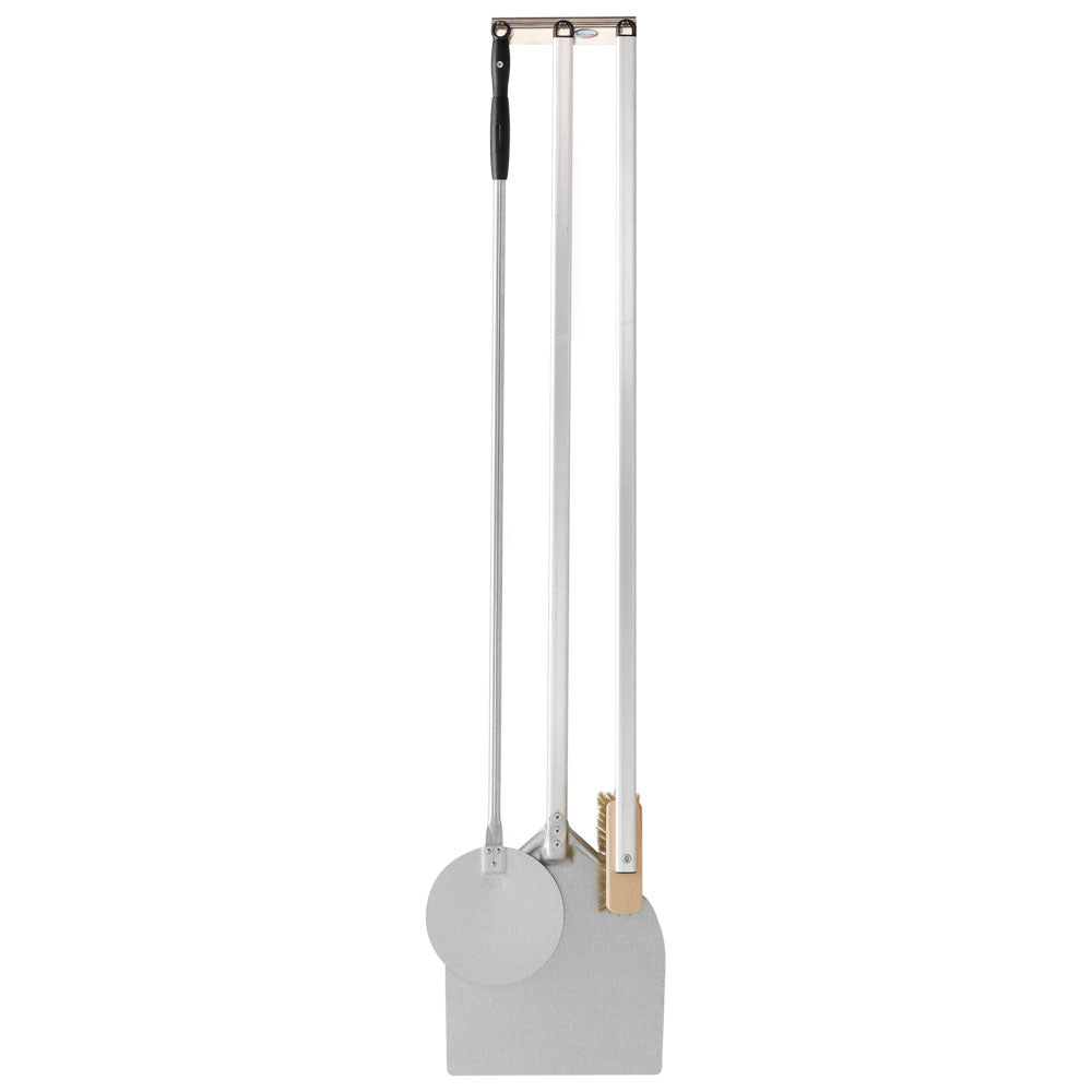 Pizzaset bestehend aus quadratische Schaufel 320 mm, runde Schaufel 200 mm, Besen und Wandhalterung — Virtus Z/GS2AMICA