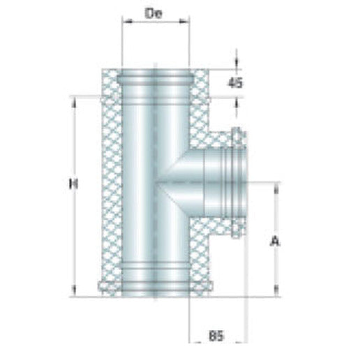 Stainless steel T-connector 90°, double-walled, ø 200 mm internal — Virtus Z/KI2T9200