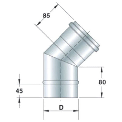 Stainless steel elbow 45°, single-walled, ø 400 mm — Virtus Z/KMC4400