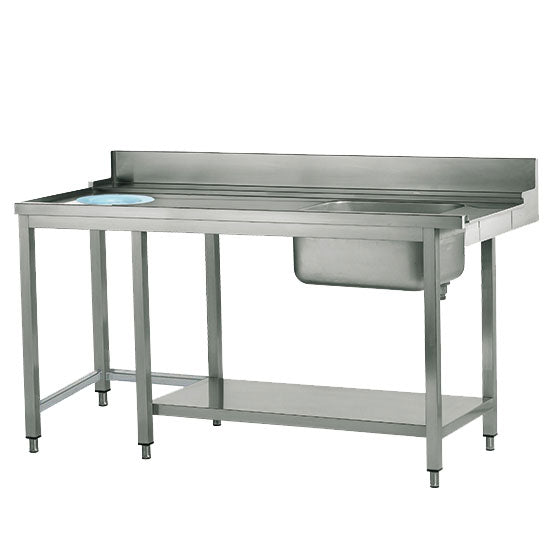linker Zulauftisch mit Becken rechts und Abfallloch, B=1800 mm — Virtus Z/TISFR1800