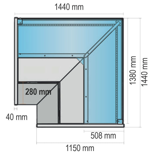 Fleischkühltheke-Eckmodul offen mit gerader Frontverglasung, Umluft Kühlung, +2°/+5°C — Virtus Z/TM10AAA9