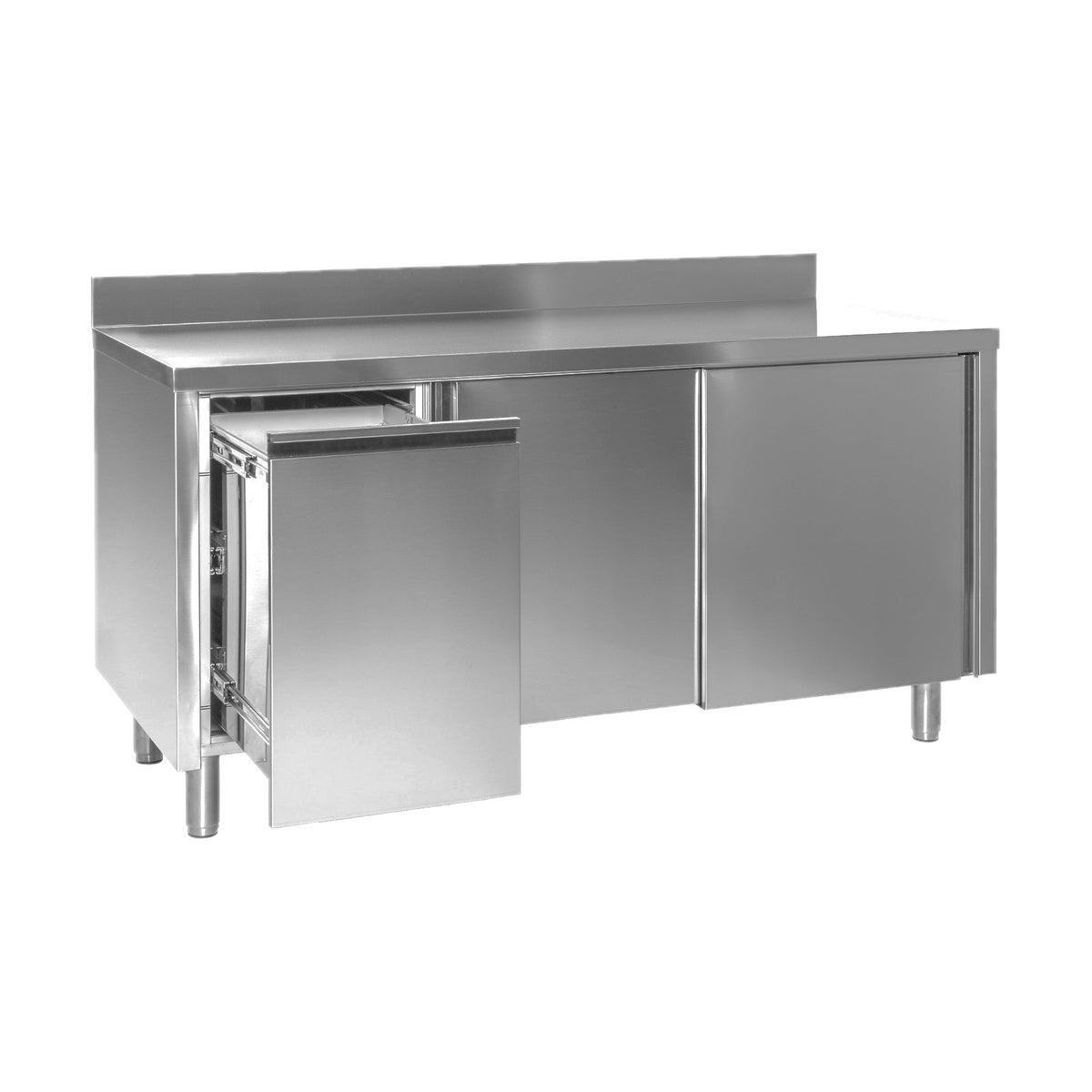 Arbeitsschrank mit Abfallbehälter links, mit Aufkantung, Bautiefe 700 mm, 1800x700x850 mm | A&S ARSAML187-E
