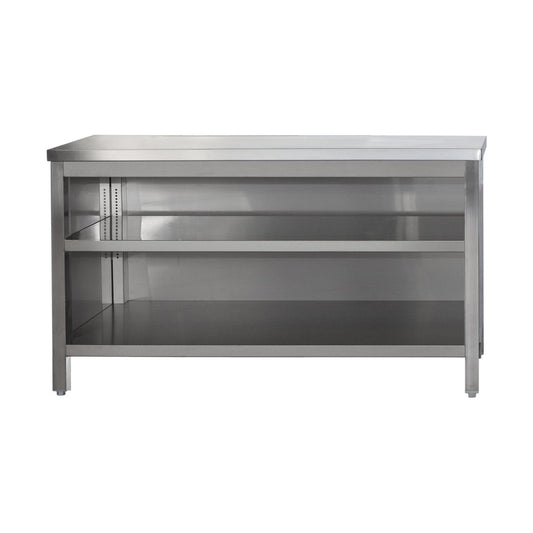 Edelstahl Arbeitsschrank offen mit höhenverstellbaren Zwischenboden, Bautiefe 600 mm | A&S ARSO066
