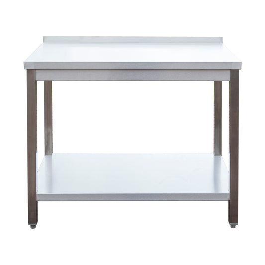 Edelstahl Arbeitstisch mit Aufkantung verschweißt, Bautiefe 800 mm, mit Grundboden, AISI 304 | A&S ARTGA078