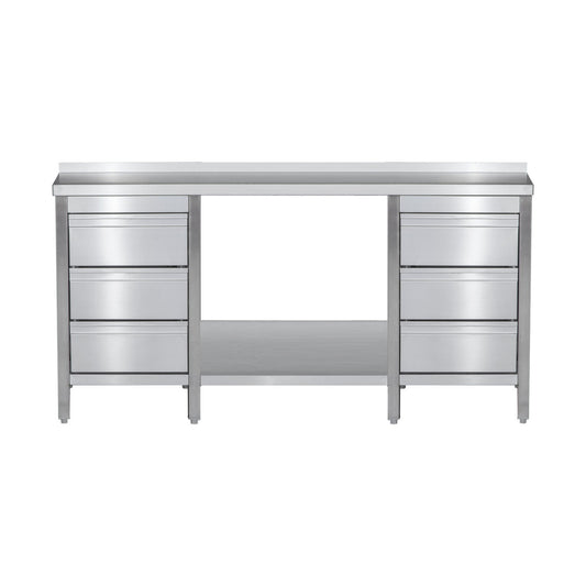 Stainless steel work table with upstand and drawer unit welded left & right | A&S ARTGASLR208
