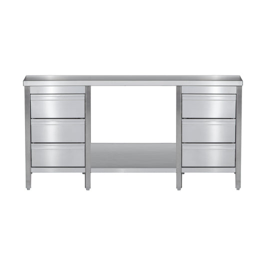 Stainless steel work table with drawer block welded left & right, build depth 800 mm | A&S ARTGSLR288