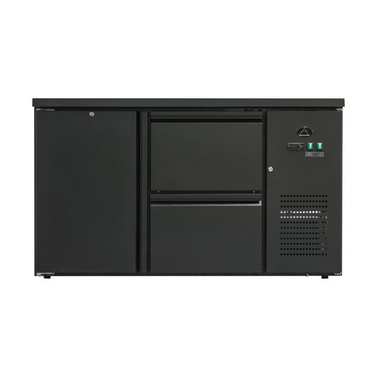Bottle refrigerated counter 280 litres, black, 1 door + 2 drawers, 1465 × 520 × 840 mm | A&S BKT220