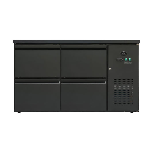 Bottle refrigerated counter 280 litres, black, 4 drawers, 1465 × 520 × 840 mm | A&S BKT240