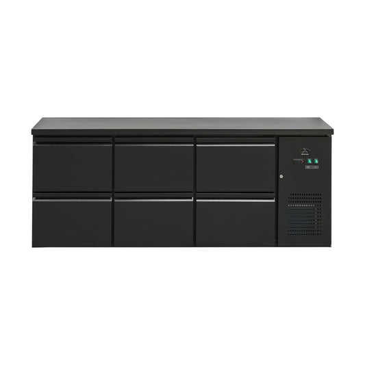 Bottle refrigerated counter 425 litres, Black, 6 drawers, 2005 × 520 × 840 mm | A&S BKT360