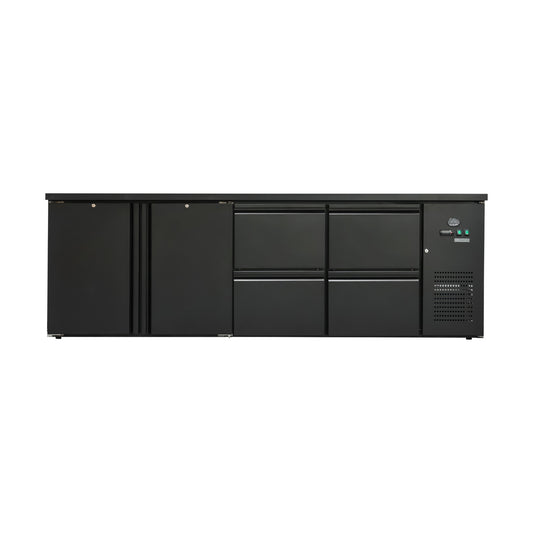Bottle refrigerated counter 600 litres, Black, 2 doors + 4 drawers, 2545 × 520 × 840 mm | A&S BKT440