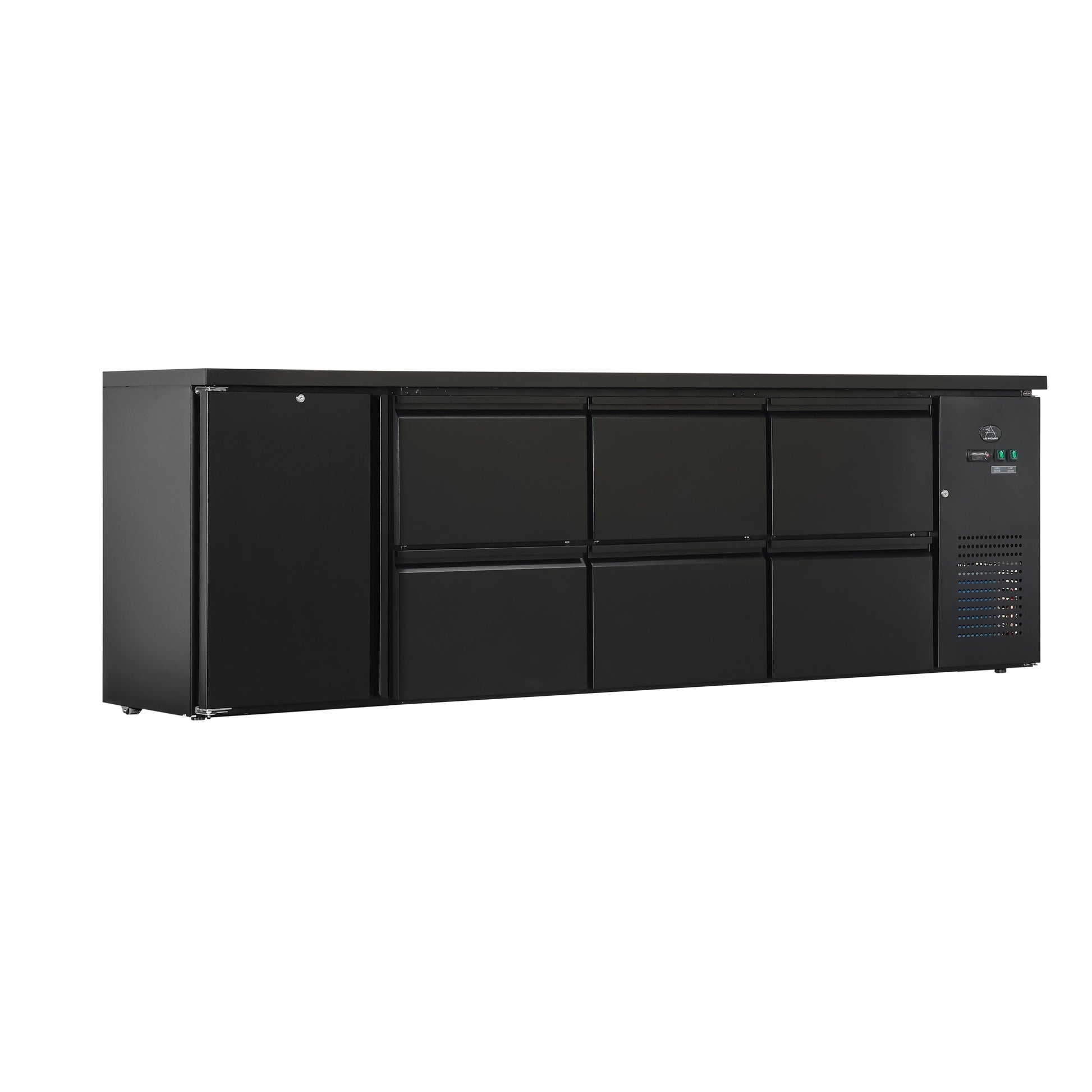 Flaschenkühltisch 600 Liter, Schwarz, 1 Tür + 6 Schubladen, 2545 × 520 × 840 mm | A&S BKT460